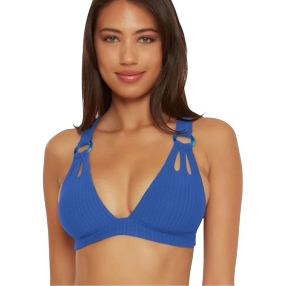 BECCA By Rebecca Virtue Other - BECCA By Rebecca Virtue Royal Blue Ribbed Ring Detail Triangle Bikini Top M NWOT